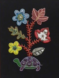 Beaded work sby artist Leah Yellowbird